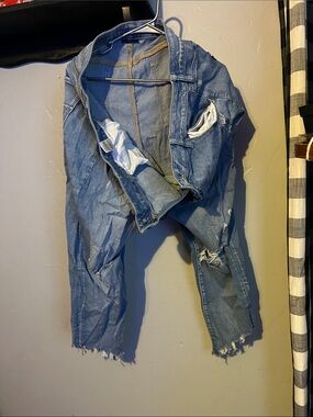 American Eagle Outfitters Distressed Light Blue Slim Straight Jeans